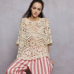 POL Cream Short Sleeve Crochet Top